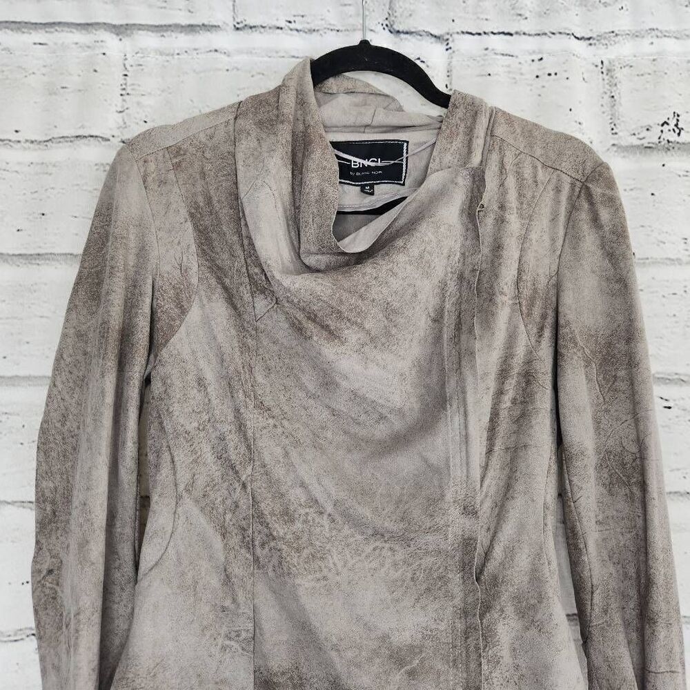 BNCI by Blanc Noir Womens Gray Asymmetrical Zipper Suede Moto Jacket Size Medium - Picture 2 of 13